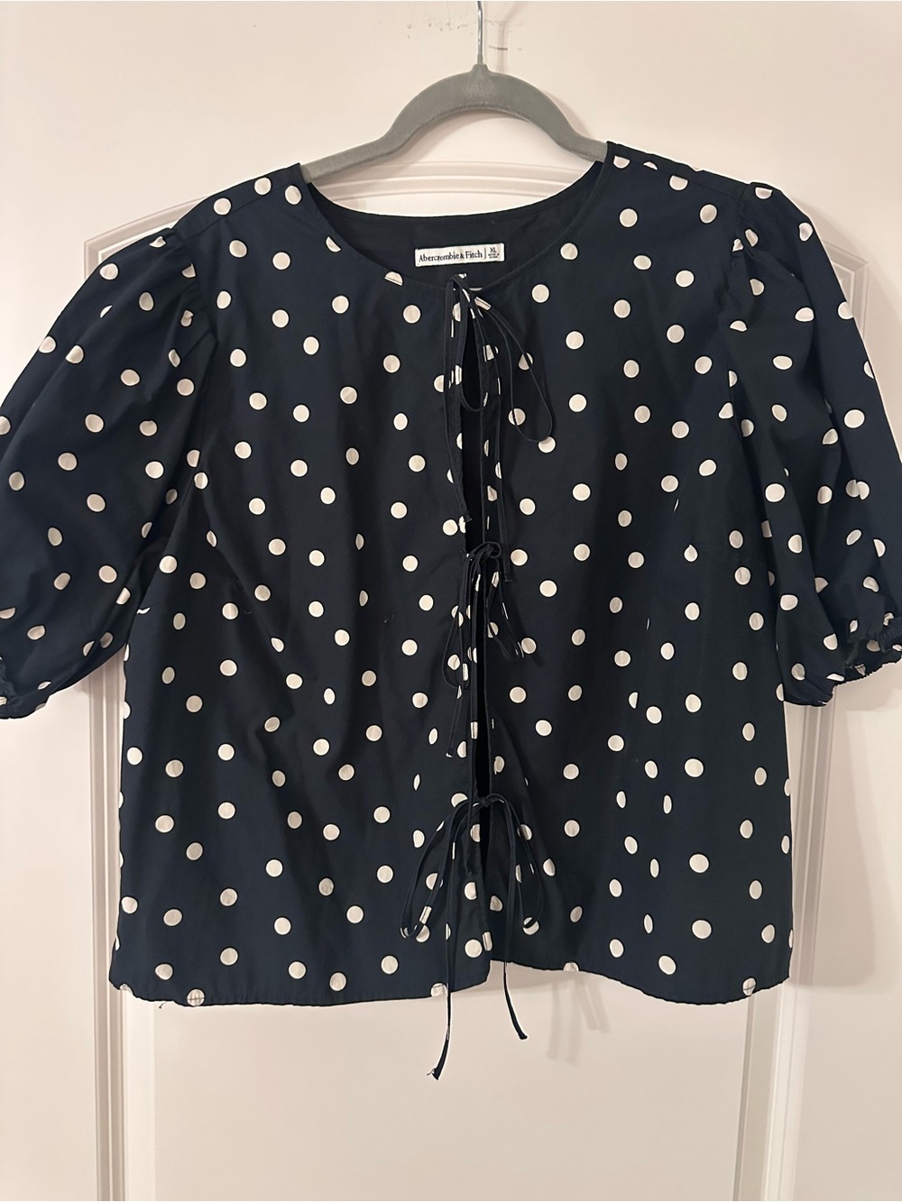 Abercrombie & Fitch Black Polka Dot Tie-Front Blouse